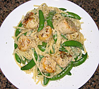 Lime and Green Tea Scallops with Pasta and Peas