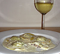 Smoky Mushroom Ravioli with Caramelized Onion and Cheese