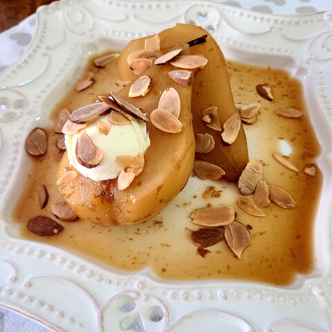 Earl Grey and Lavender Tea Poached Pears with Mascarpone