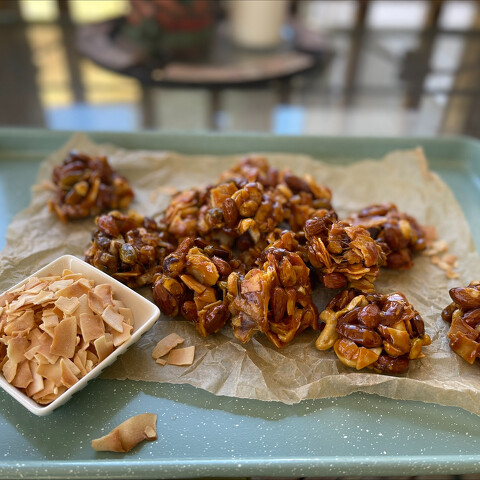 Caramel Nut Clusters with White Toasted Coconut Tea