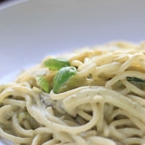 Pasta with Kukicha Cashew Cream Sauce (vegan)