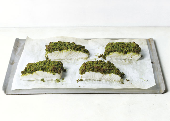 Matcha and Pistachio Crusted Halibut