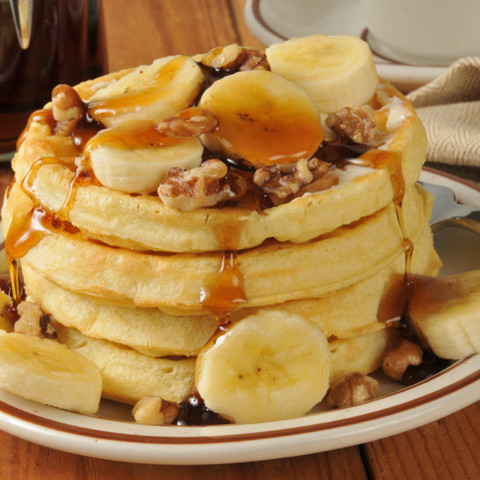 Waffle banana and nut and coffee cake